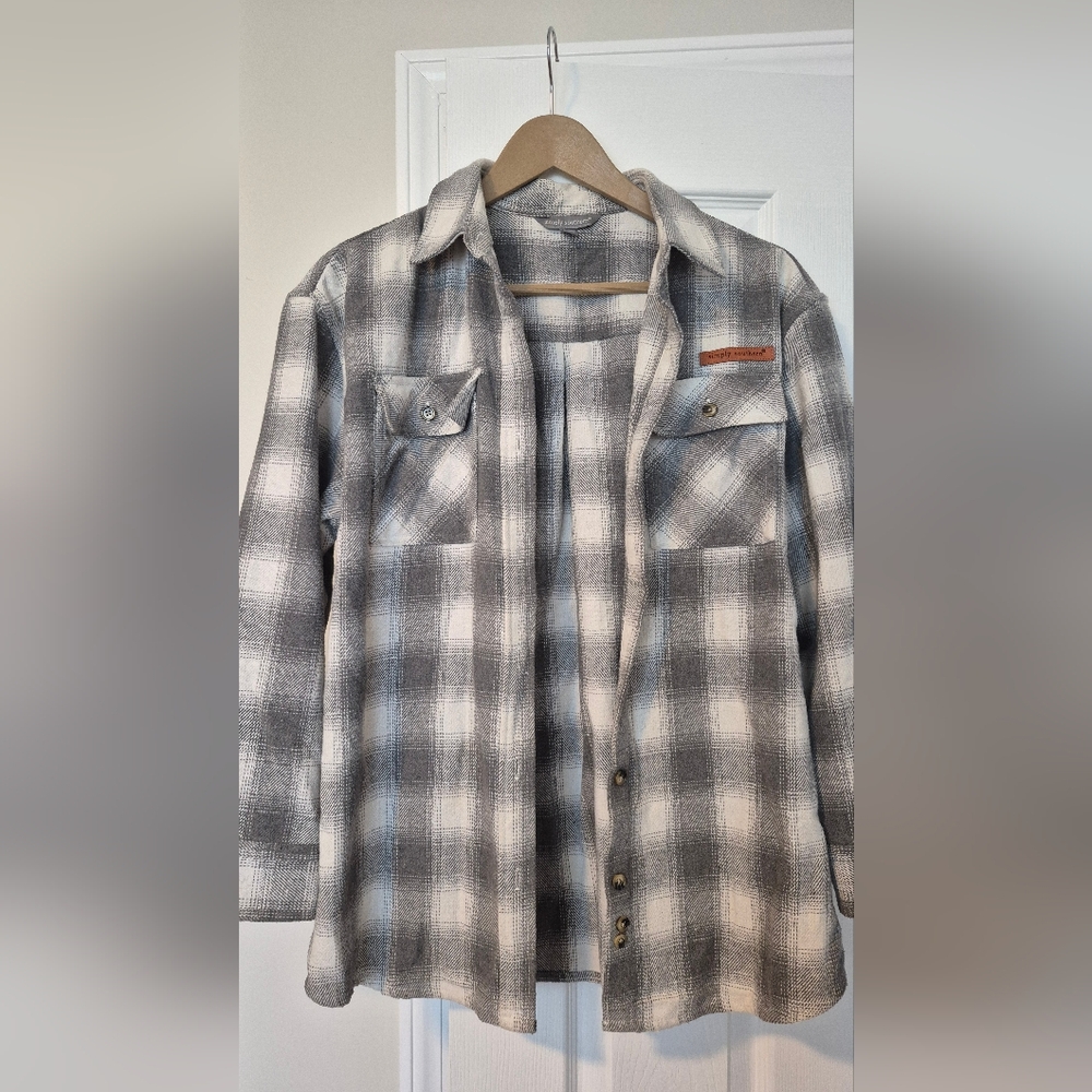 Simply Southern Gray and White Plaid Women's Shirt